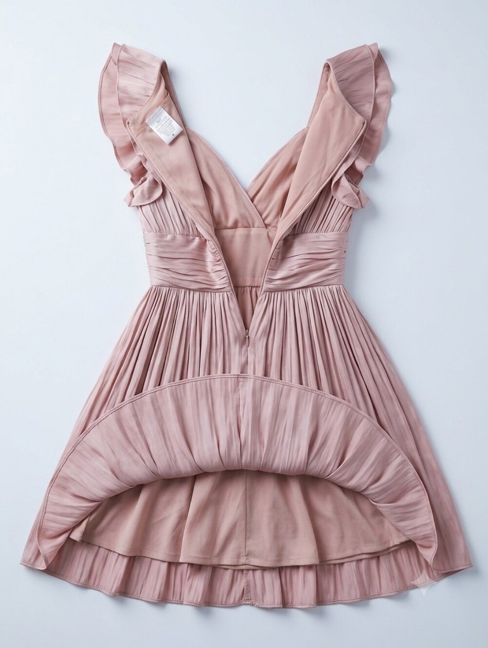 Blush Pink Pleated Ruffled Mini Dress Size S Coquette Romantic Party - Picture 2 of 8